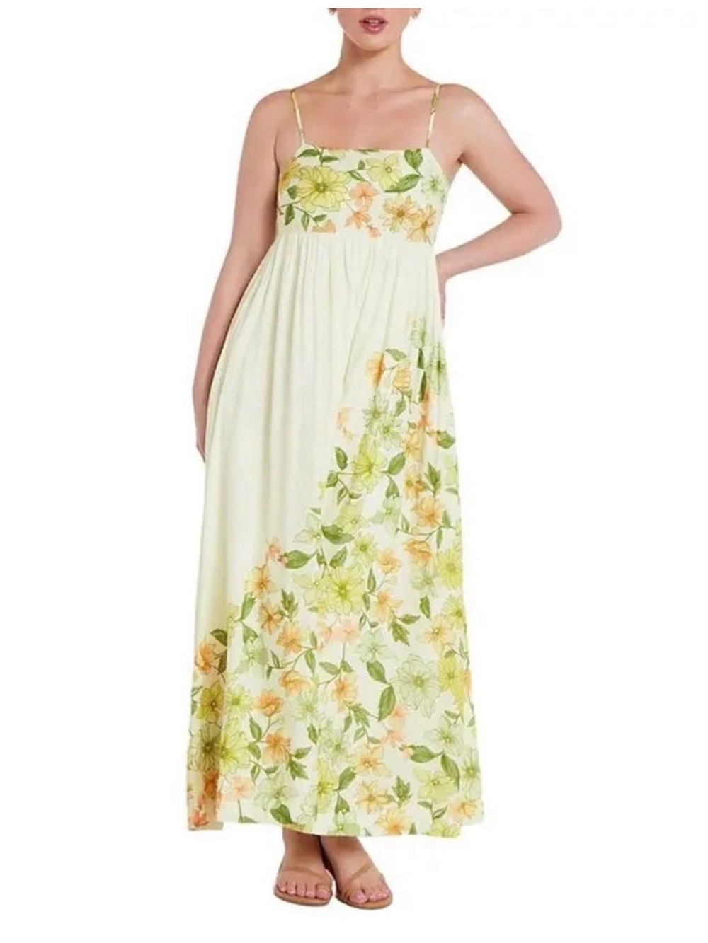 Hermoza Emily Dress Sights of Spring Yellow floral Spaghetti-Strap Maxi Dress - Picture 2 of 5